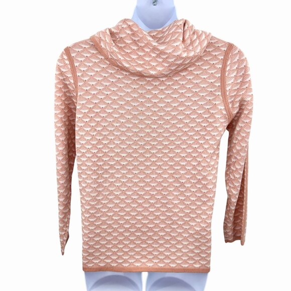 CALVIN KLEIN PEACH & WHITE GEOMETRIC KNIT COWL NECK SWEATER - L - Picture 4 of 5